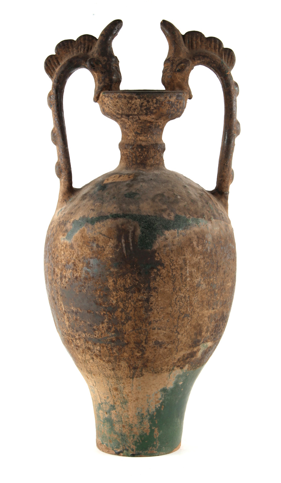 Property of a lady - a Chinese pottery amphora vase, Tang Dynasty (618-907), with dragon handles,