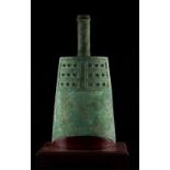 Property of a lady - a large Chinese bronze archaistic temple bell, zhong, on fitted stand, the