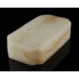 Property of a gentleman - a Chinese very pale celadon jade rectangular box & cover, with re-