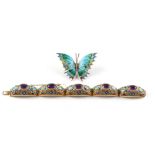 A Chinese silver gilt & enamel five-panel bracelet, 7.1ins. (18cms.) long; together with an