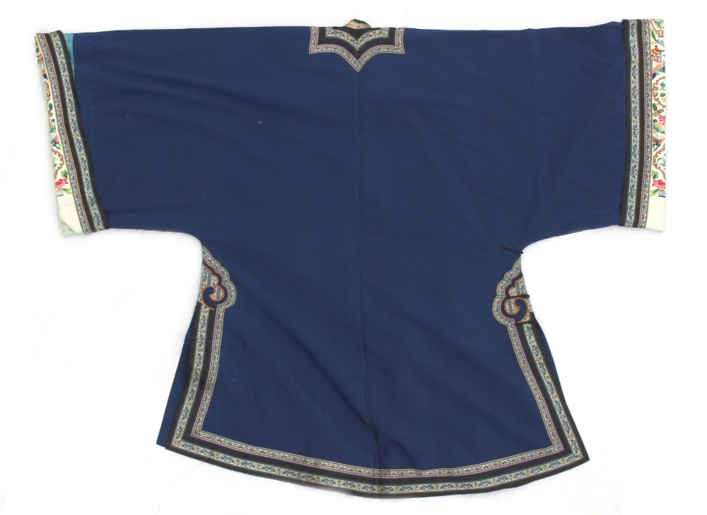 A Chinese blue silk lady's summer robe, with embroidered floral borders (see illustration). - Image 2 of 2