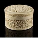 Property of a deceased estate - a 19th century Chinese Canton carved ivory circular box, 3.55ins. (