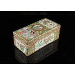 A 19th century Chinese Canton famille rose rectangular comb box & cover, with interior division, 7.