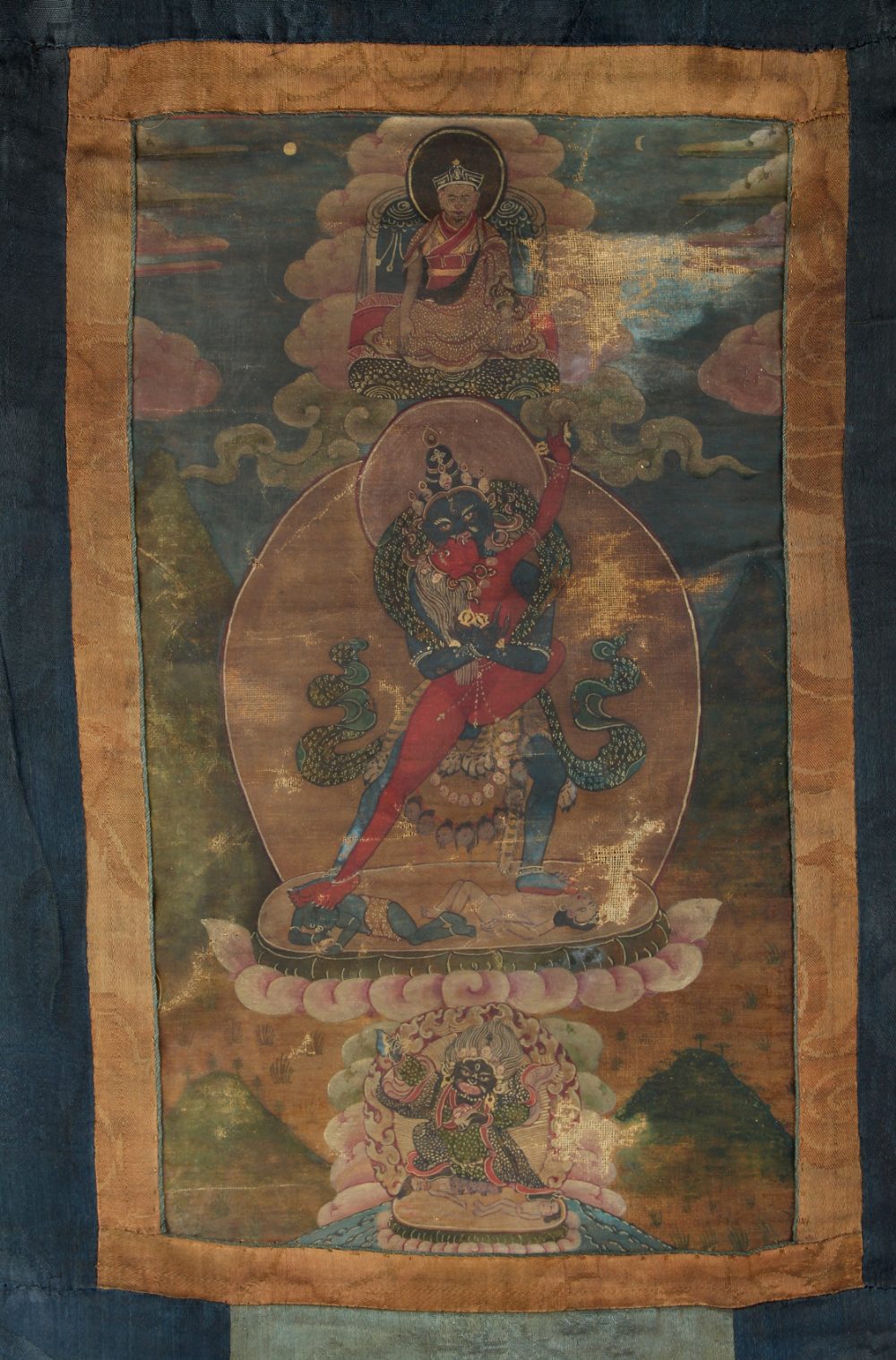 A small thanka or thangka, 18th / 19th century, depicting Chakrasamvara & Vajravarahi, the