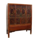 Property of a gentleman - a 19th century Chinese carved & painted four-door side cabinet, 56ins. (