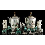 Property of a gentleman - a pair of large Chinese porcelain teapots, 20th century, adapted as