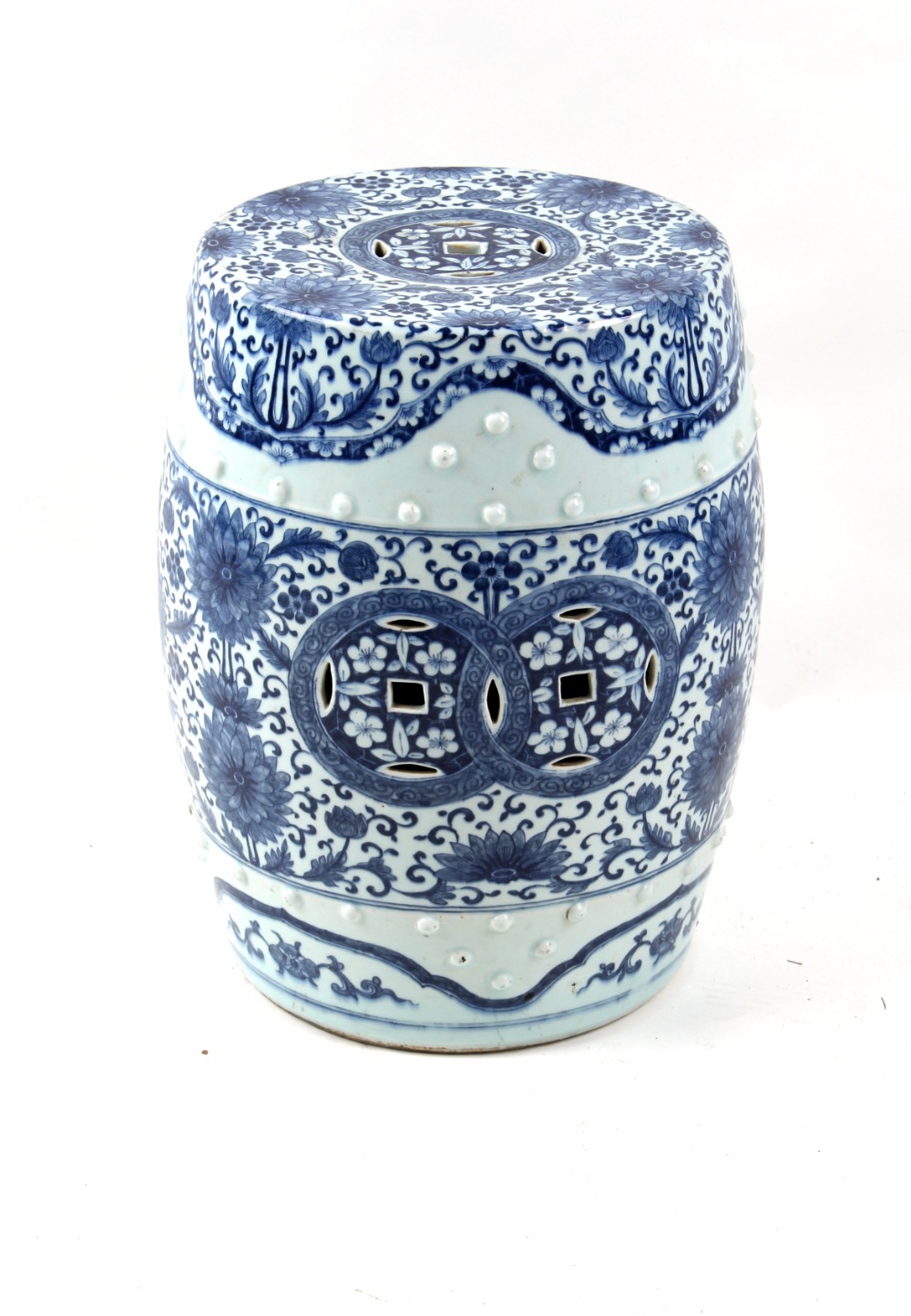 Property of a lady - a Chinese blue & white barrel shaped garden seat, 18th / 19th century, with