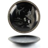 Property of a gentleman - a Chinese lac burgaute shallow circular dish, 11.8ins. (30cms.)