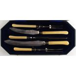 Property of a gentleman - an early 20th century cased five piece carving set with carved ivory