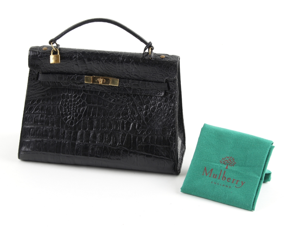 Property of a deceased estate - a Mulberry black crocodile handbag, in green cloth dust bag (see