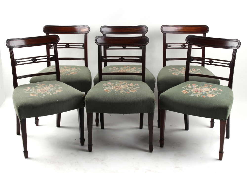 Property of a gentleman - a set of six early 19th century George IV mahogany bar-back dining chairs,