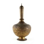 Property of a gentleman - an 18th century Mughal Indian or Deccan gilt brass water bottle & cover,