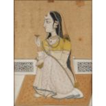An Indian watercolour & gouache painting depicting a seated lady, late 19th / early 20th century,