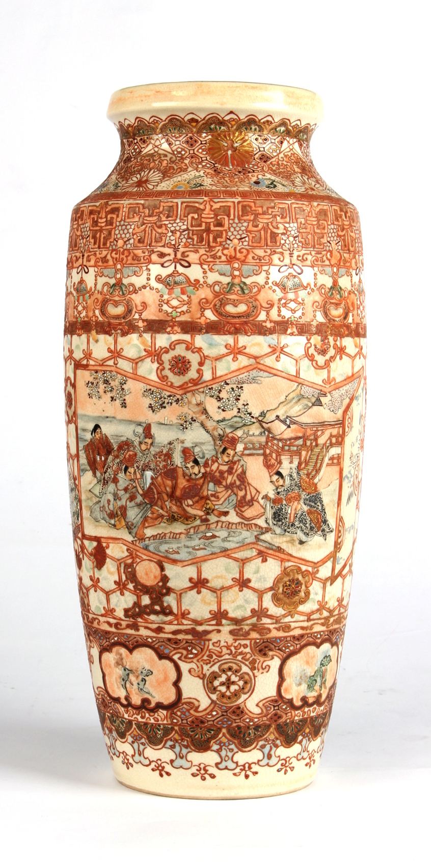 A Japanese Satsuma vase, early 20th century, painted with panels of seated figures & boys, 15.