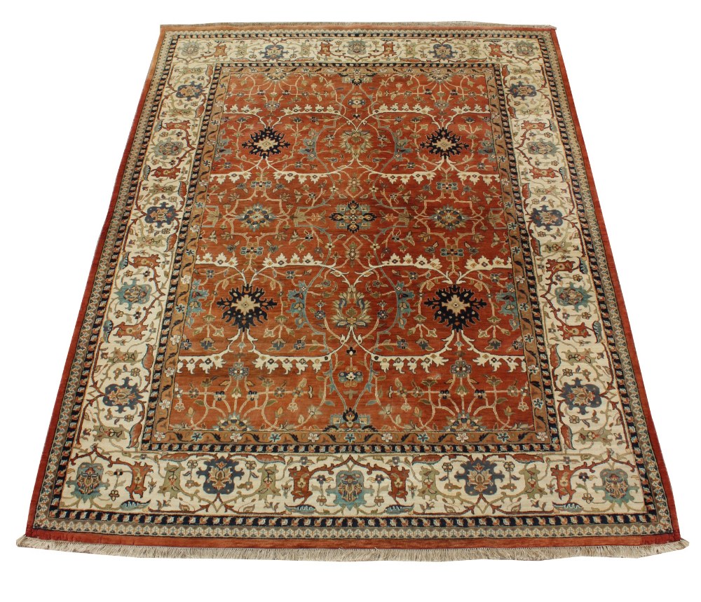 Property of a lady - a modern Turkish Mahal woollen hand made carpet, with ivory ground, 142 by