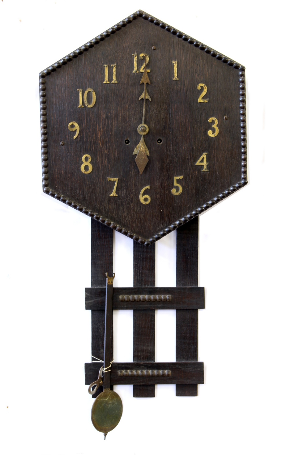 Property of a deceased estate - an oak hexagonal faced wall clock, second quarter 20th century,