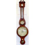 Property of a deceased estate - a 19th century oak cased banjo barometer & thermometer, with swan-