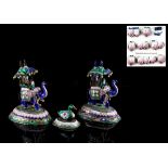 Property of a deceased estate - a pair of Indian silver & polychrome enamel models of caparisoned