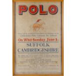 A 1950's polo match advertising poster, in glazed frame, 30 by 19.75ins. (76 by 50cms.) (overall) (