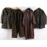 Property of a deceased estate - a Maxfield Parrish dark brown leather full length trench coat;