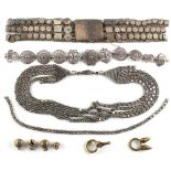 Property of a lady - a Middle Eastern white metal filigree belt; together with a similar necklace;