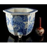 Property of a deceased estate - a Japanese Arita blue & white hexagonal planter, late 19th / early