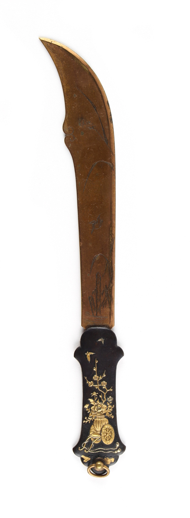 Property of a gentleman - a Japanese shakudo paperknife, Meiji period (1868-1912), decorated with