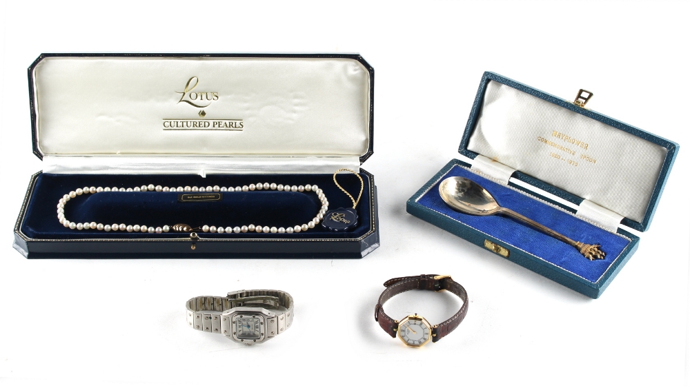 Property of a deceased estate - a boxed Lotus cultured pearl single row necklace, with 9ct gold