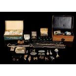 Property of a deceased estate - a leather jewellery box and another box containing assorted