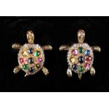 A pair of 18ct yellow & white gold multi gem set novelty earrings modelled as tortoises or