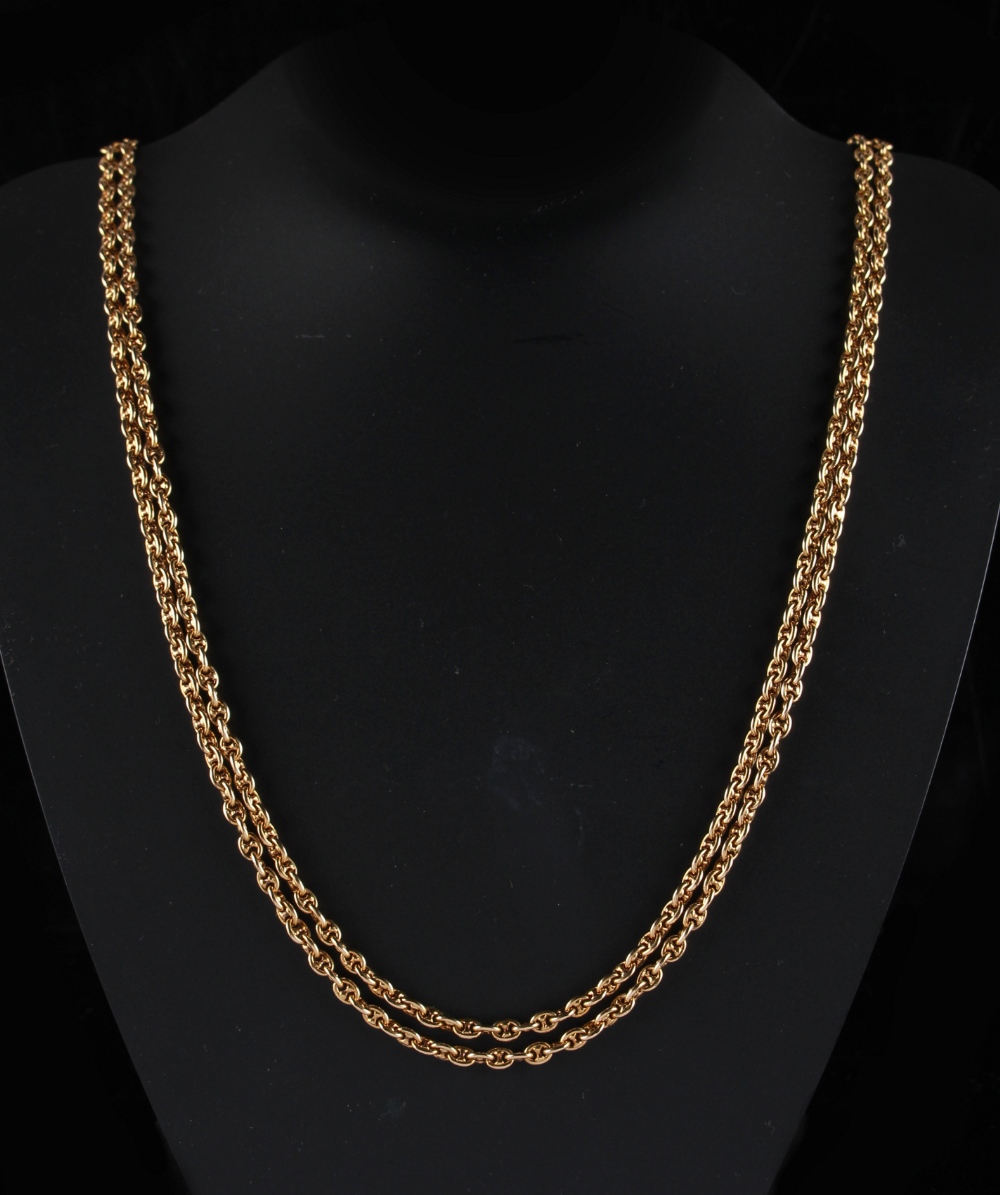 Property of a lady - a good 15ct gold guard chain, late 19th / early 20th century, 57.5ins. (