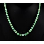 A single strand graduated jadeite bead necklace, the eighty individually knotted jadeite beads