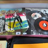 Beatles Sgt Pepper (1969 repress), wide spine with cut out, The Clash LP CBS and four 45rpm