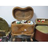 Kidney Shaped Hardwood Sewing Box, hinged lid, single drawer on cabriole legs.