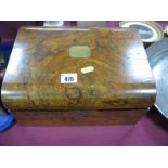 A Mid XIX Century Walnut Writing Box, with blank brass cartouche and lock, fitted interior.