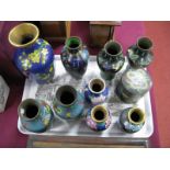 A Collection of XX Century Cloisonne Vases, in various shapes:- One Tray