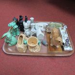 Two Sylvac Imp Posies, dig and rabbit, horseshoe, aldershot cottage, coal figures, etc:- One Tray