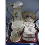 Crown Devon "Esk" and "Erin" Teapots, wash jug (damaged) and other early XX Century blush ivory