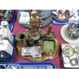 A Pair of Viners Mini Tureens, gilded spelter figural lamp, school bell, etc:- One Tray