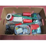 A Loose Collection of Red/Green Meccano Parts, including electric motor, wheels, gears, beams,
