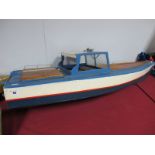 A Scratch Built Wooden Radio Controlled Motor Boat, fitted with Futaba FP-RIOZJE receiver, Futaba