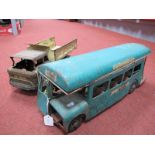 Two Large Scale Tin Plate Commercial Vehicles, for restoration. A Tri-ang single deck green line 704