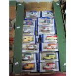 Twenty Eight Boxed Oxford Diecast, vintage commercial vans, all different, all cigarette branded.