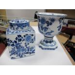 Spode 'Statements "Grass Hopper" Hand Painted Blue White Urn, on pedestal together with a spode