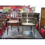 XIX Century Ash Elm Windsor Chair, with a hooped back pierced splat, rail supports, turned legs, H