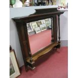 Early XX Century Oak Sideboard Mirror Top, with a shaped pediment, dentil cornice, bevelled