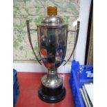 A Plated Trophy, engraved "LEC Motor Club Aggregate Cup - Presented by Mrs J. Fletcher", 35cms