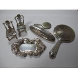 Hallmarked Silver Small Hand Mirror, nail buffer, Italian trinket/pin dish, pair of novelty chair