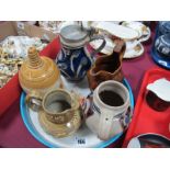 XIX Century Treacle Glaze Hexagonal Jug, in the form of a house, stoneware hunting scene jug and '