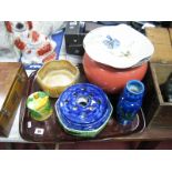 A Hornsea 'Paysanne' Jardiniere, shorter Iris bowl, Ringtons Maling ware 'Pansy' bowl etc:- One Tray